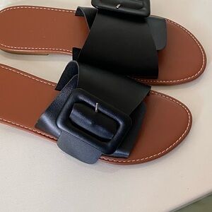 Black and Brown Slide Sandals